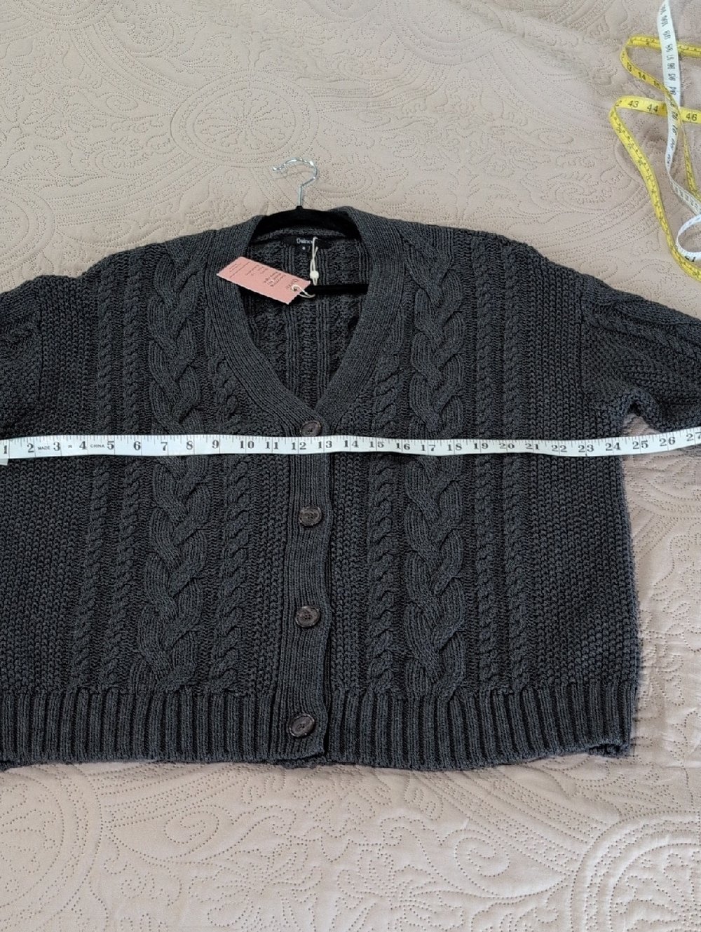 Quince Organic Cotton Cable Knit Cardigan Small Charcoal - Picture 4 of 6